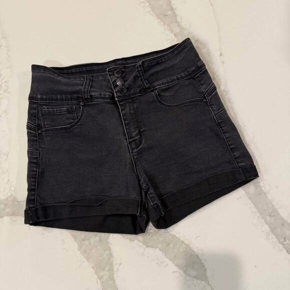 Wax Jean Butt I Love You Denim Jean Shorts Women M HighRise Black Cuffed Stretch - Picture 1 of 7